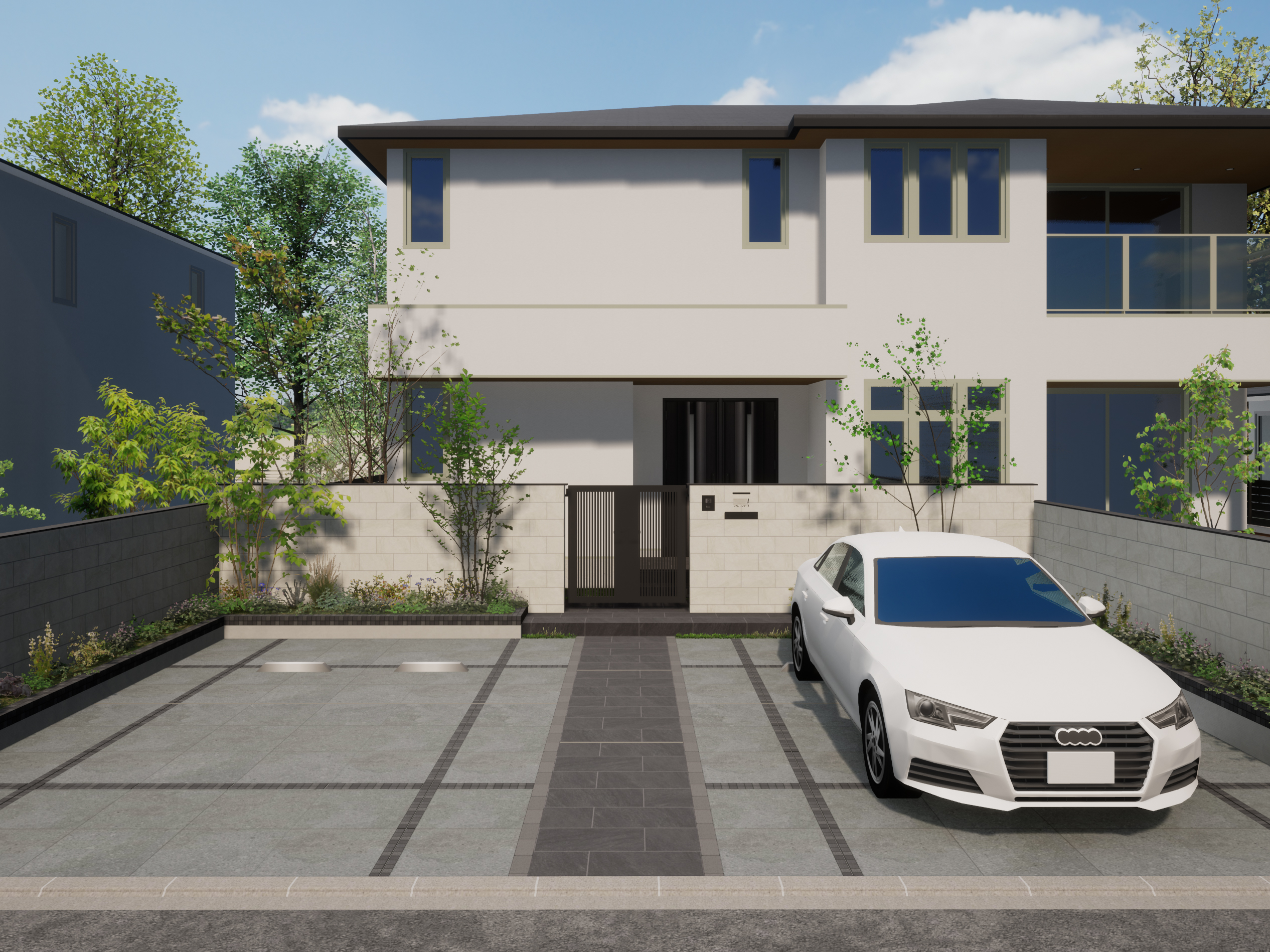 駐車場のタイルデザインパターン【2台駐車場タイプ】