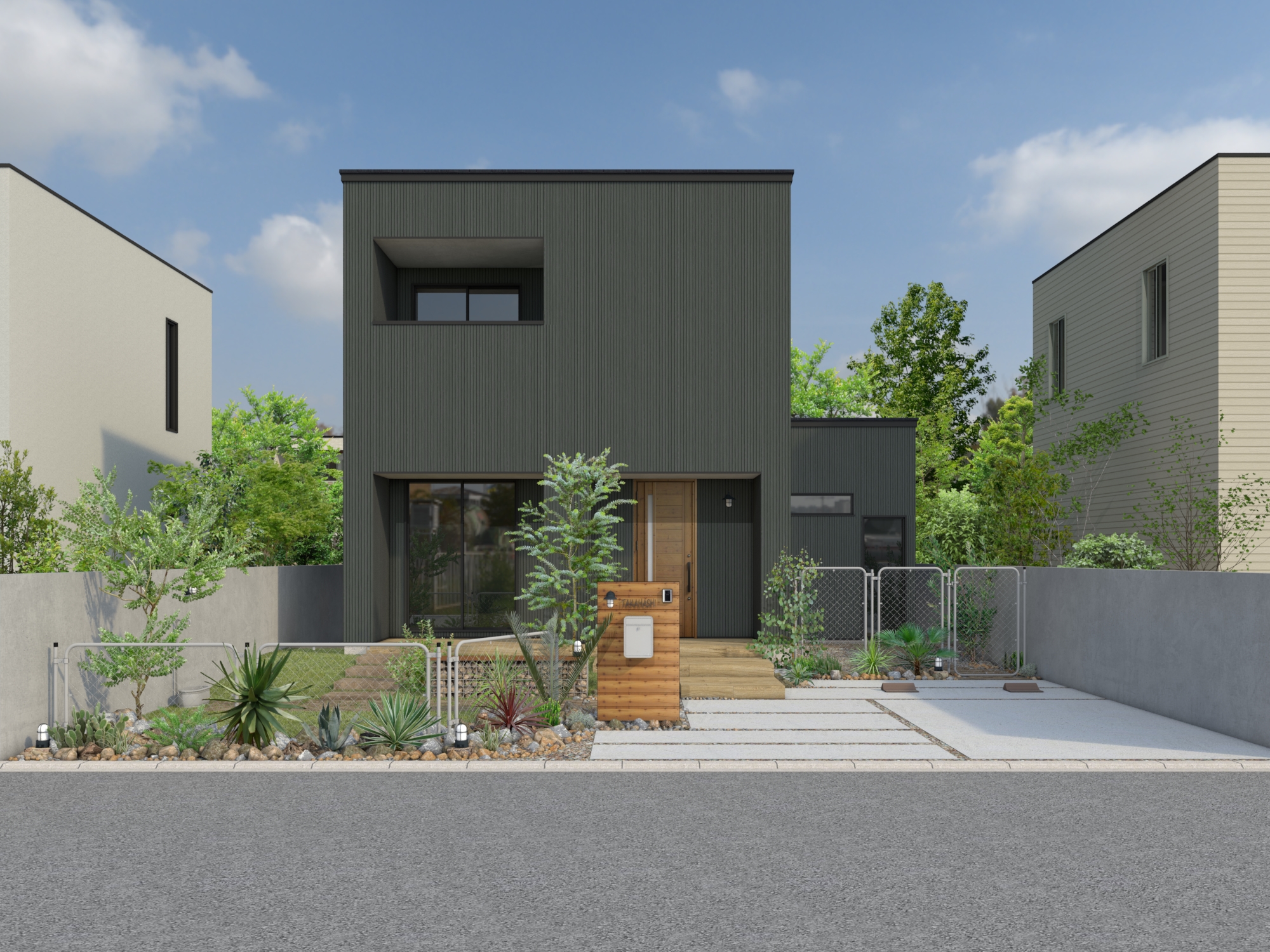 アメリカンフェンスとドライな植物が魅せる、野趣あふれるカリフォルニアファサード