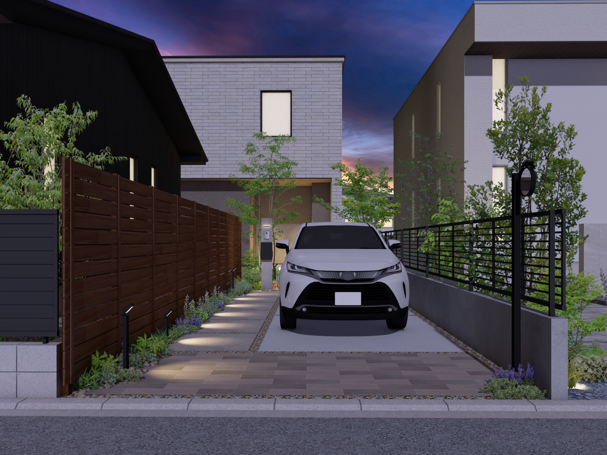 安全・安心に導く、彩りと表情豊かなナチュラルカジュアルな旗竿地ファサード